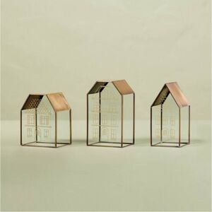 Hearth & Hand Magnolia Decorative Glass & Brass Christmas Houses (Set of…